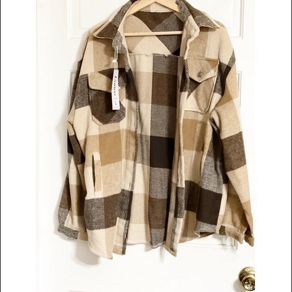 Uaneo Jackets & Blazers - UANEO Plaid Flap Pocket Oversized Overshirt